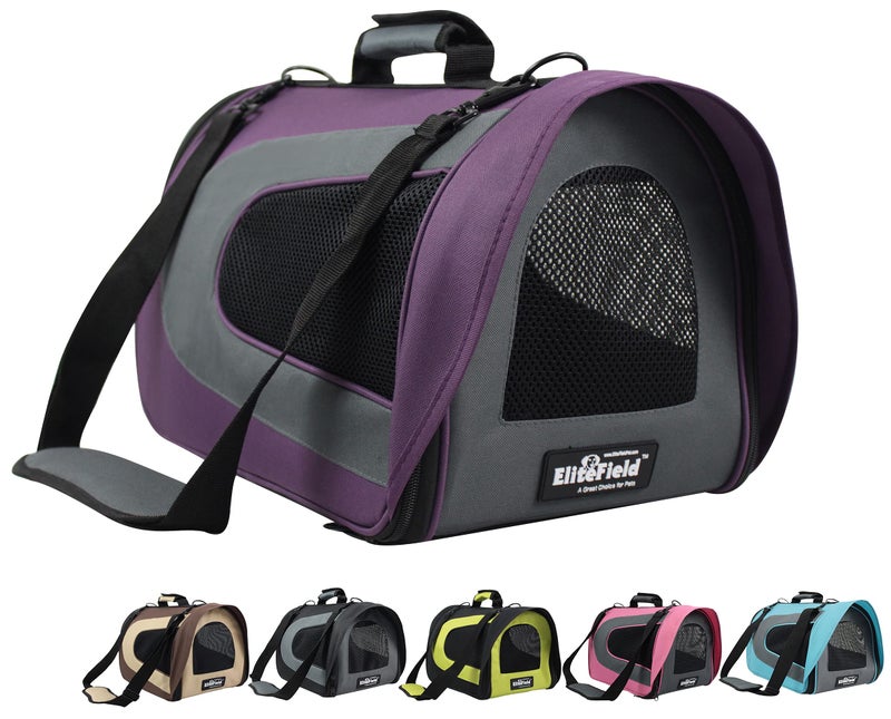 EliteField Deluxe Soft Pet Carrier (3 Year Warranty, Airline Approved), Multiple Sizes and Colors Available (18" L x 10" W x 11" H, Purple+Gray) - Image 1